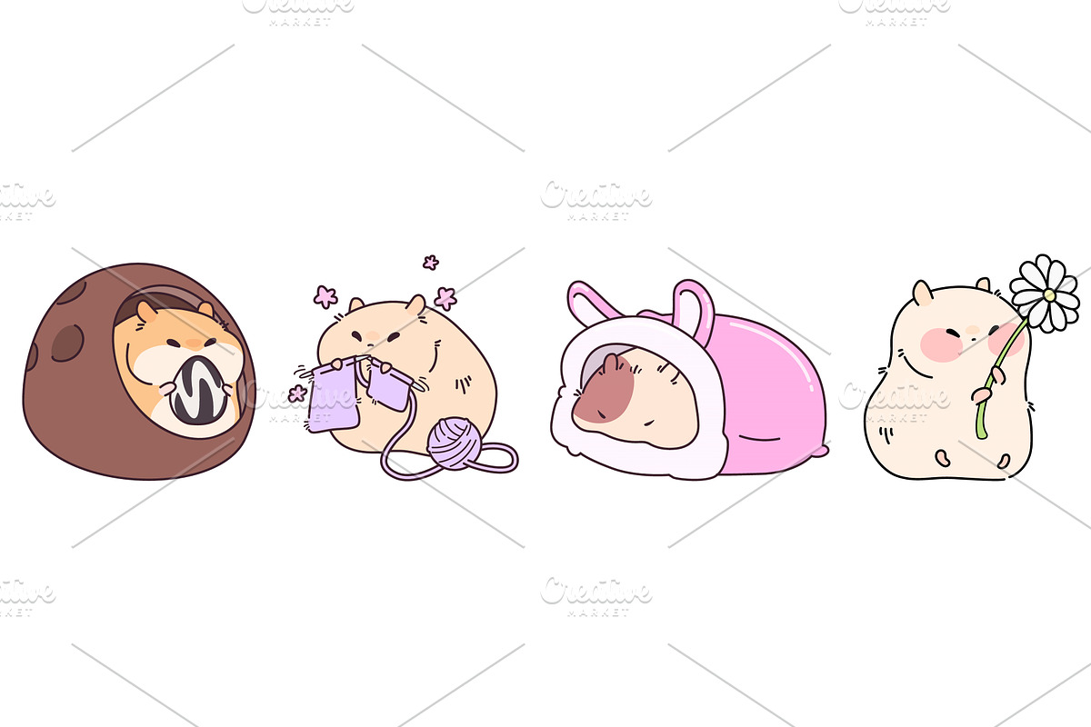 Cute kawaii hamsters set isolated on, an Animal Illustration by art PVP - market