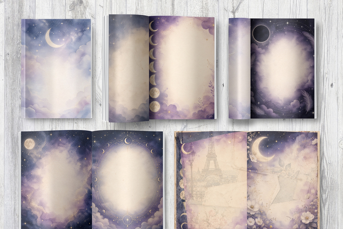 39 Celestial Moon Journal Pages, a Background Graphic by LA Design (Photo 7 of 10)