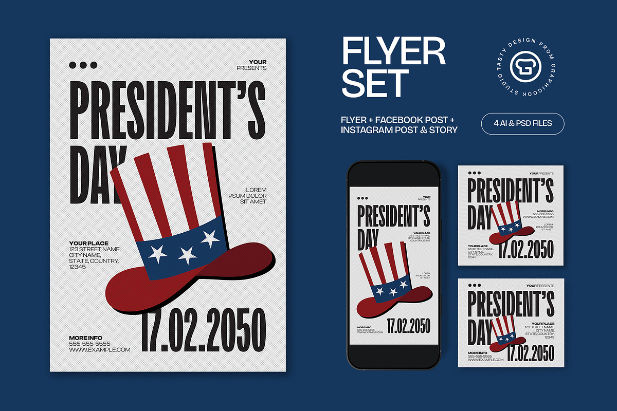 White Bold President's Day Flyer Set, a Flyer Template by graphicook (Photo 1 of 3)