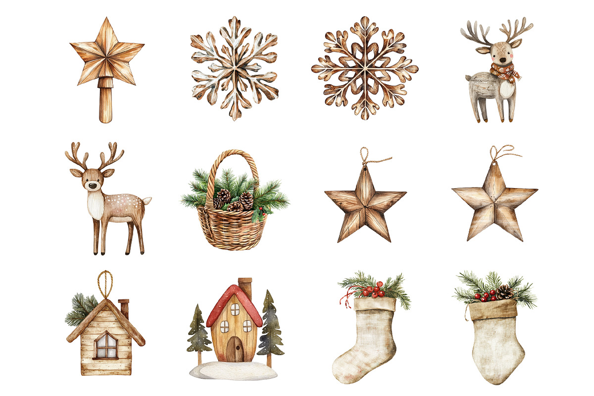 Neutral Rustic Christmas Clipart, an Illustration by Design Market (Photo 2 of 4)