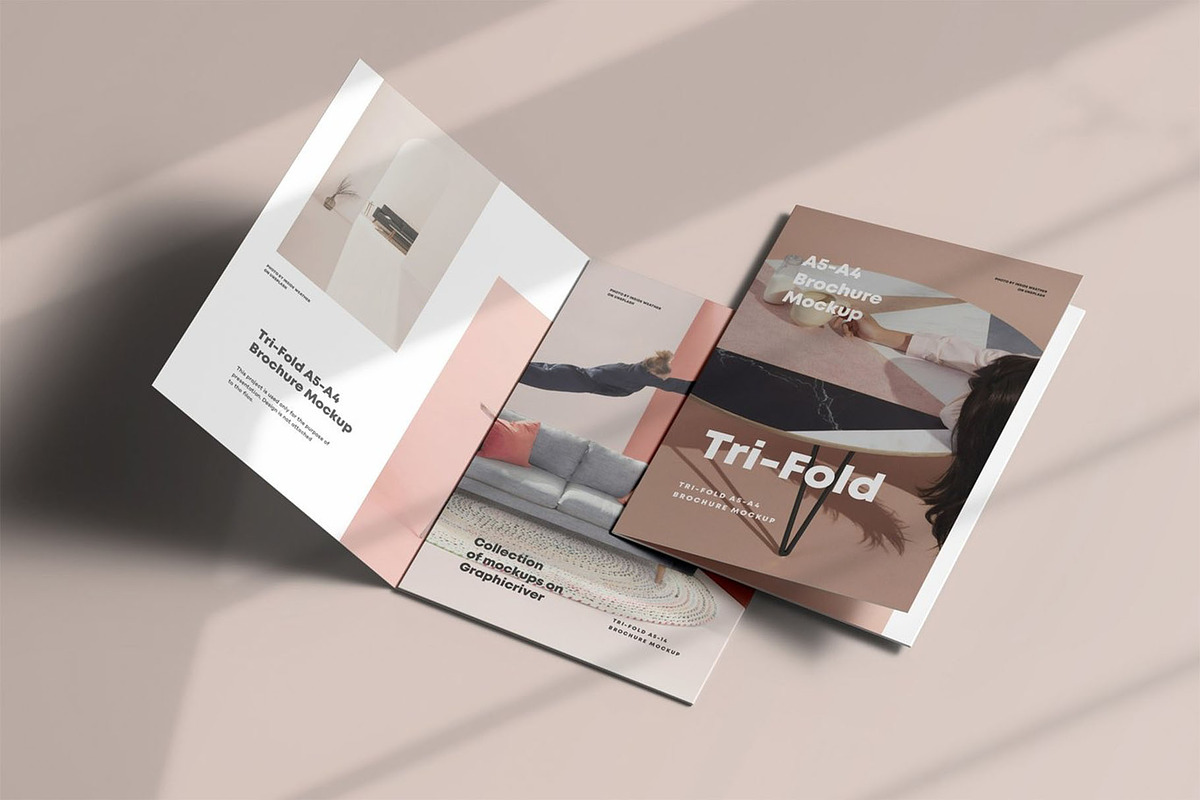 Tri-Fold A5 Brochure Mock-up 3, an Advertising Mockup by Se٧enStudio (Photo 15 of 16)