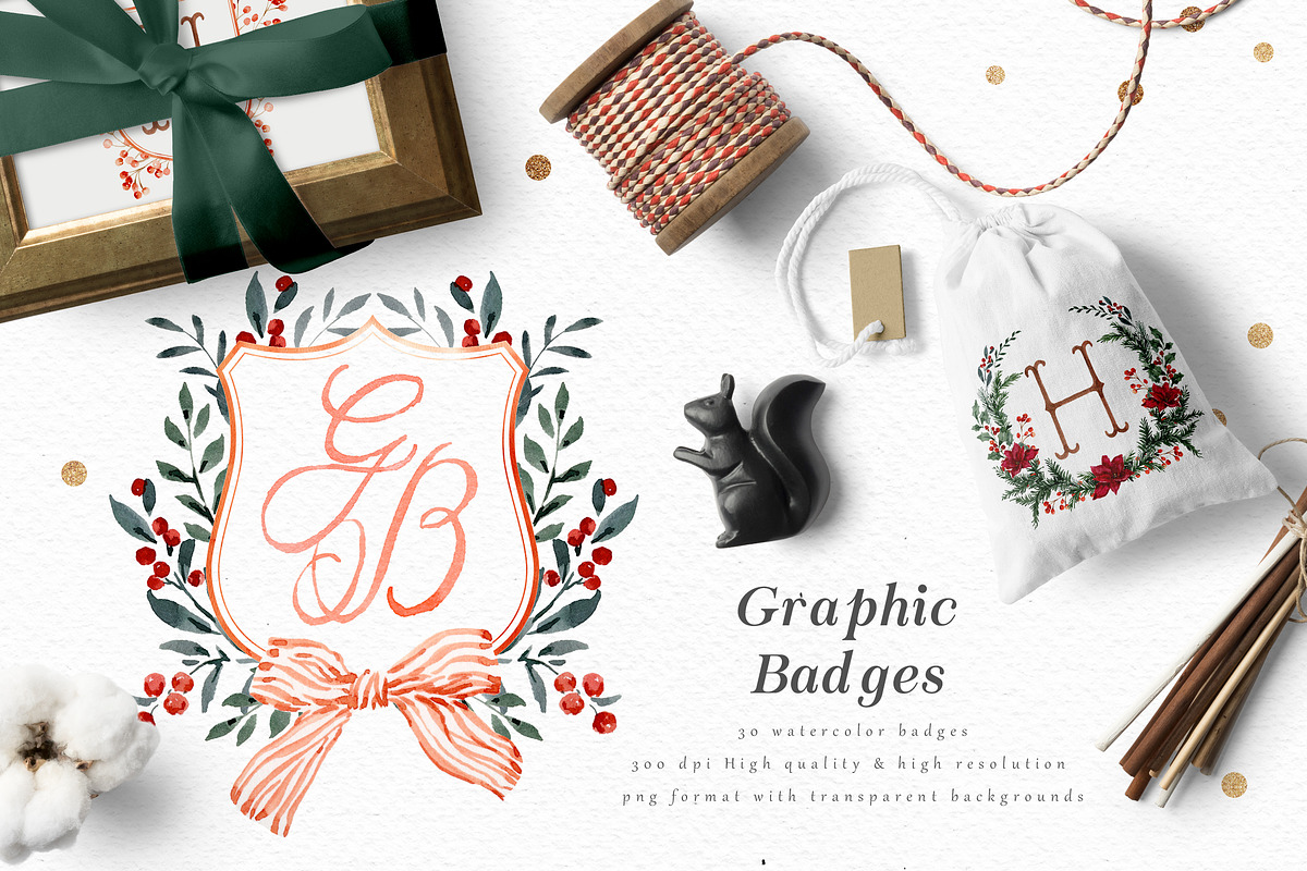 Christmas Watercolor Crest DIY, a Decorative Illustration by Graphic Box (Photo 4 of 10)