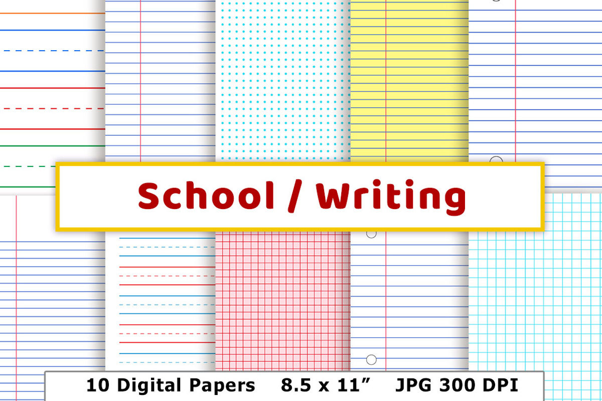 School / Writing Lined Digital Paper, a Pattern Graphic by The Digital Download Shop (Photo 1 of 5)