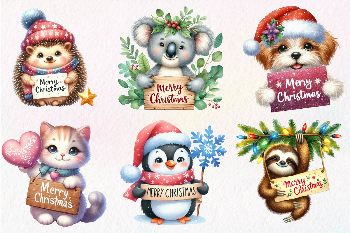 Merry Christmas Animals Clipart, an Illustration by Dream Creation (Photo 6 of 7)