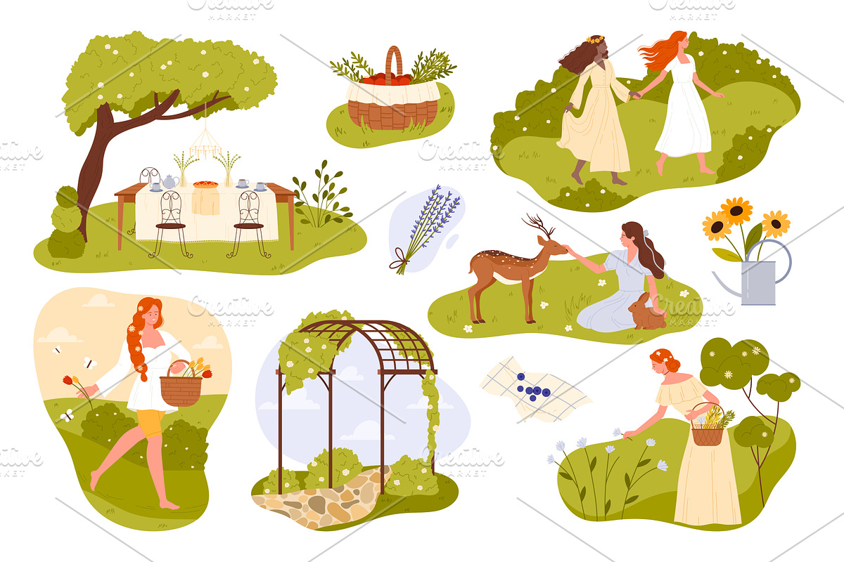 Summer village vacation scenes in, an Illustration by Flashvector