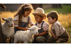 pig kids with farm animals ai, an Animal Photo by pikepicture