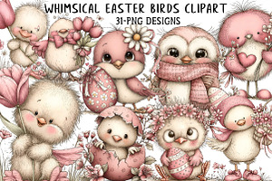 Whimsical Easter Birds Clipart, an Illustration by Daily.Designs