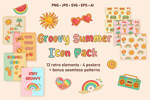 Groovy Summer Icon Pack, an Illustration by JulyGart