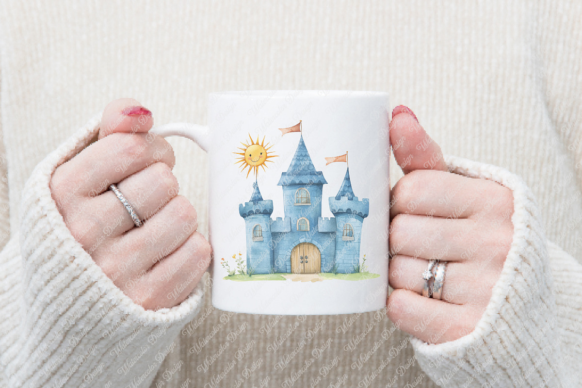 Blue Fairytale Castle Clipart, an Illustration by Watercolor design (Photo 7 of 11)