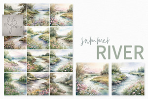 Summer River Digital Watercolors