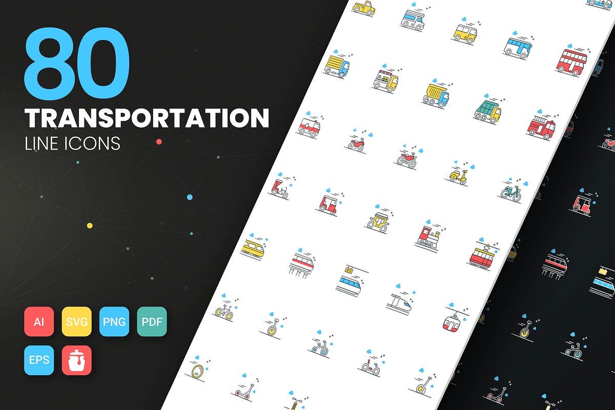 80 Transportation Modern Icons, an Outline Icon by Flat Icons (Photo 1 of 7)