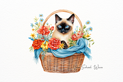 Cute Cats in Flower Basket Clipart, an Animal Illustration by New-School-Wave (Thumbnail 3 of 5)