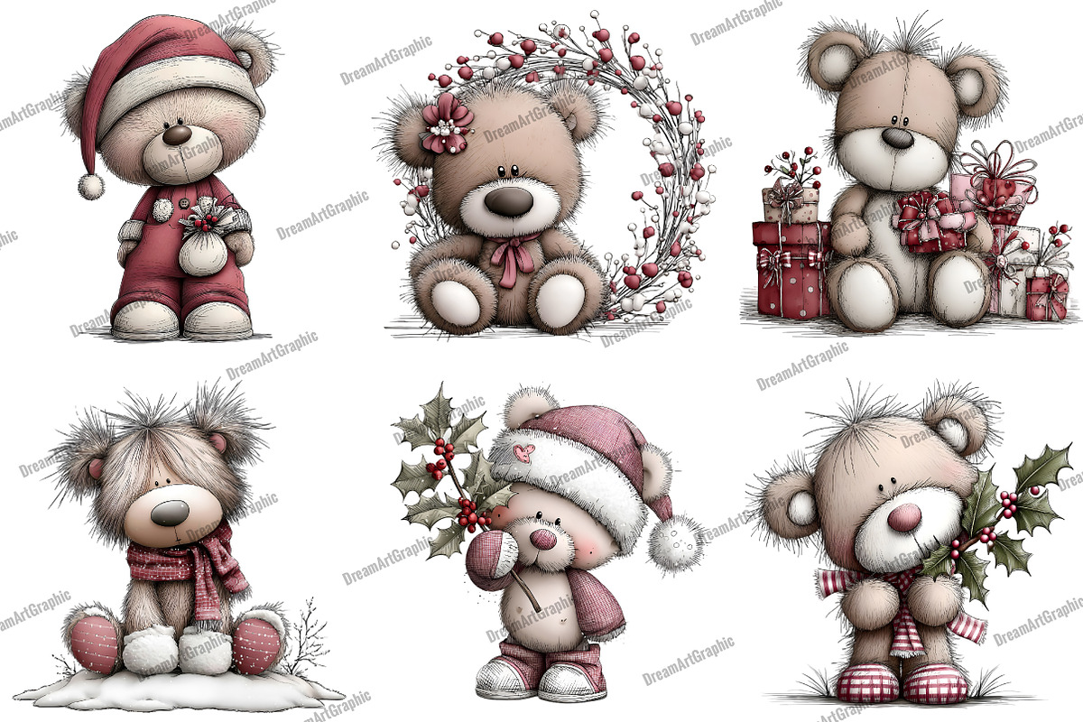 Adorable Christmas Bear Clipart, an Illustration by DreamArtGraphic (Photo 4 of 5)
