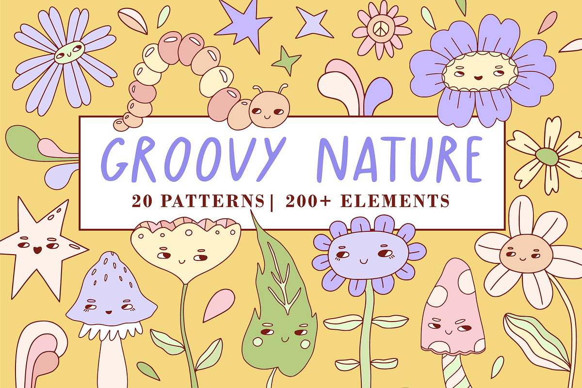GROOVY NATURE illustrations patterns, an Object Illustration by Lena Nikolaeva (Photo 1 of 15)