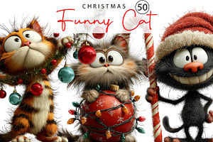 Whimsical Funny Christmas Cat, a Seasonal Illustration by fashionaddict