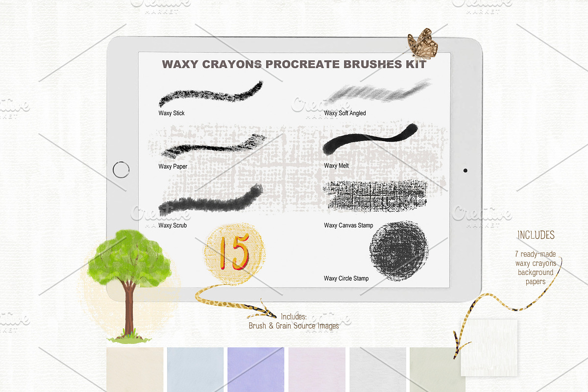 Waxy Crayons Procreate Brushes Kit, a Brush Add-On by White Lane Studio (Photo 4 of 9)