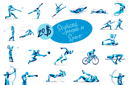 Set of stylized people in sport