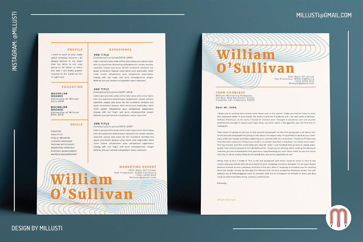 Elegant Line Art Resume Cover Letter, a Marketing Template by Millusti (Photo 2 of 3)