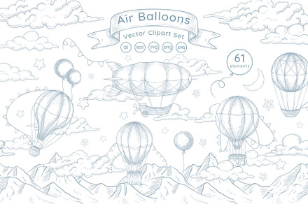 Air Balloon Vector Clipart Bundle