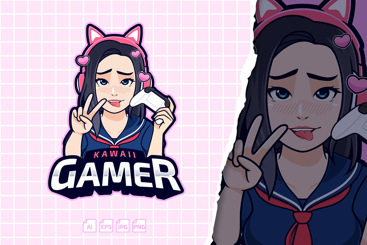 Kawaii Gamer Girl Logo Streamer