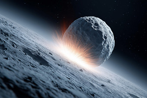 Powerful asteroid impact on a moon, a Background Photo by MistyDay