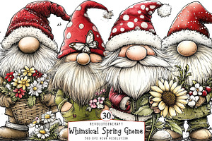 Whimsical Spring Gnome Clipart, an Illustration by OK Design