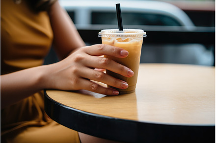 hand clutching an iced coffee cup, a Food & Drink Photo by Sergey Kotenev
