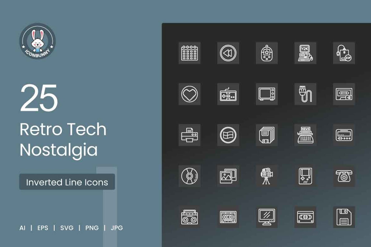 25 Retro Tech Nostalgia Icons, an Outline Icon by IconBunny (Photo 1 of 2)