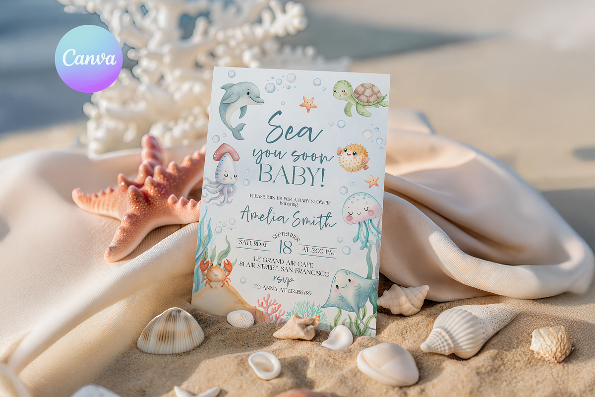 Under the Sea Baby Shower Invitation, a Templates & Theme by VeliusCreativeStudio (Photo 1 of 5)