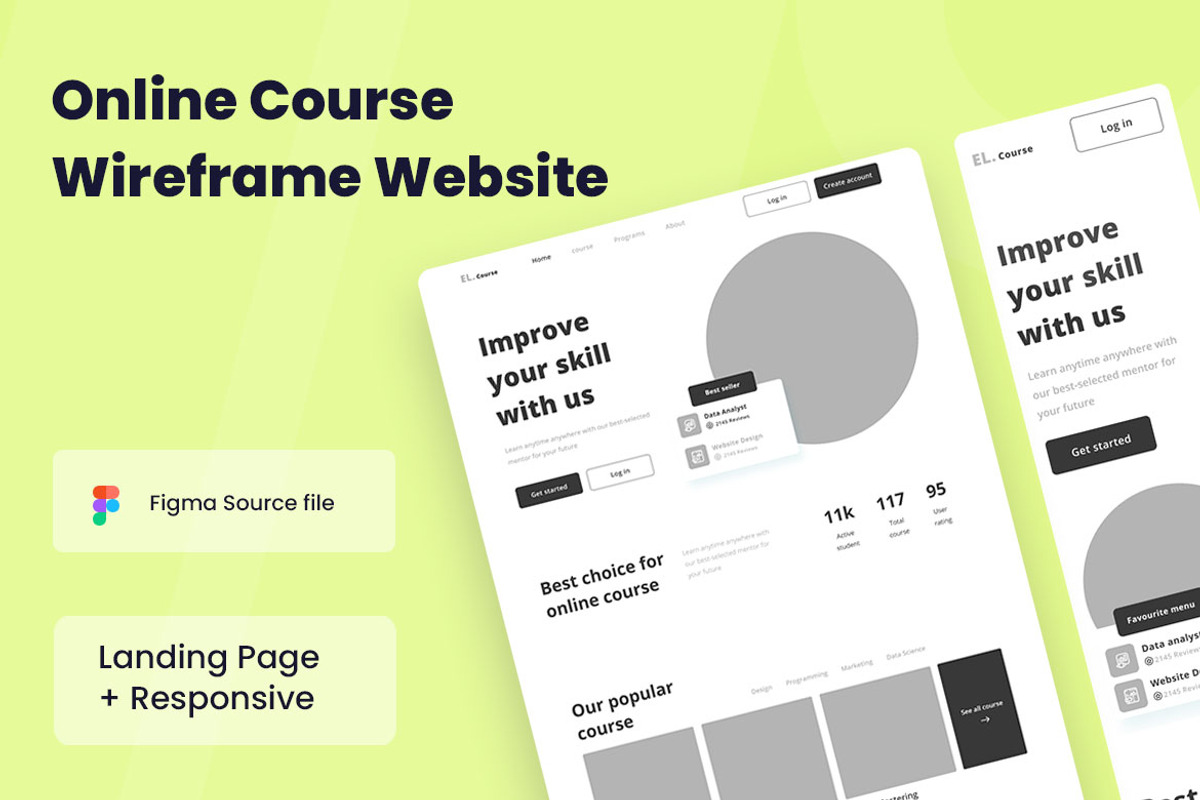 Online Course Wireframe Website, a Wireframe Template by INSPR STD (Photo 1 of 6)