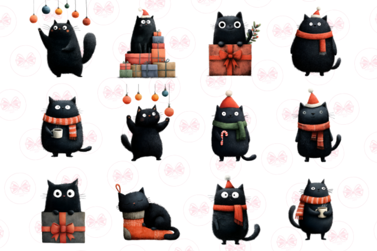 Quirky Christmas Cat Clipart, an Illustration by Markicha Art (Photo 4 of 7)