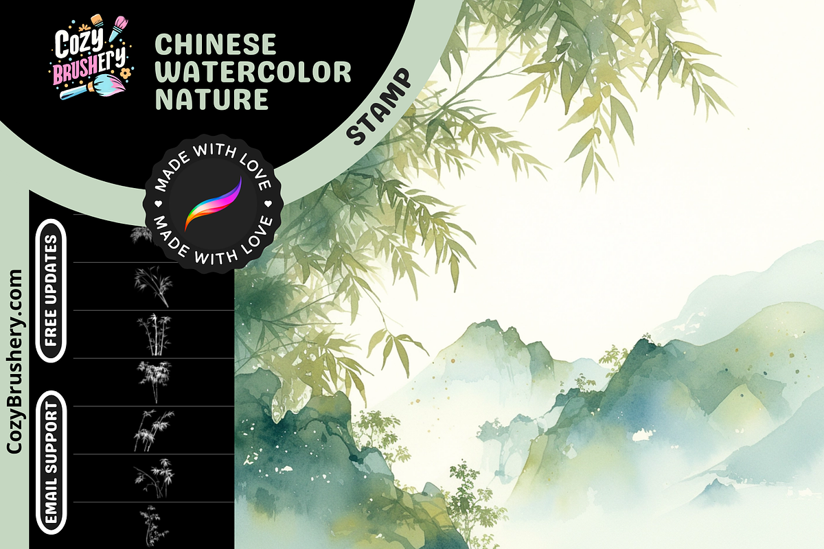 Procreate Chinese Watercolor Nature, a Brush Add-On by Cozy Brushery (Photo 1 of 5)