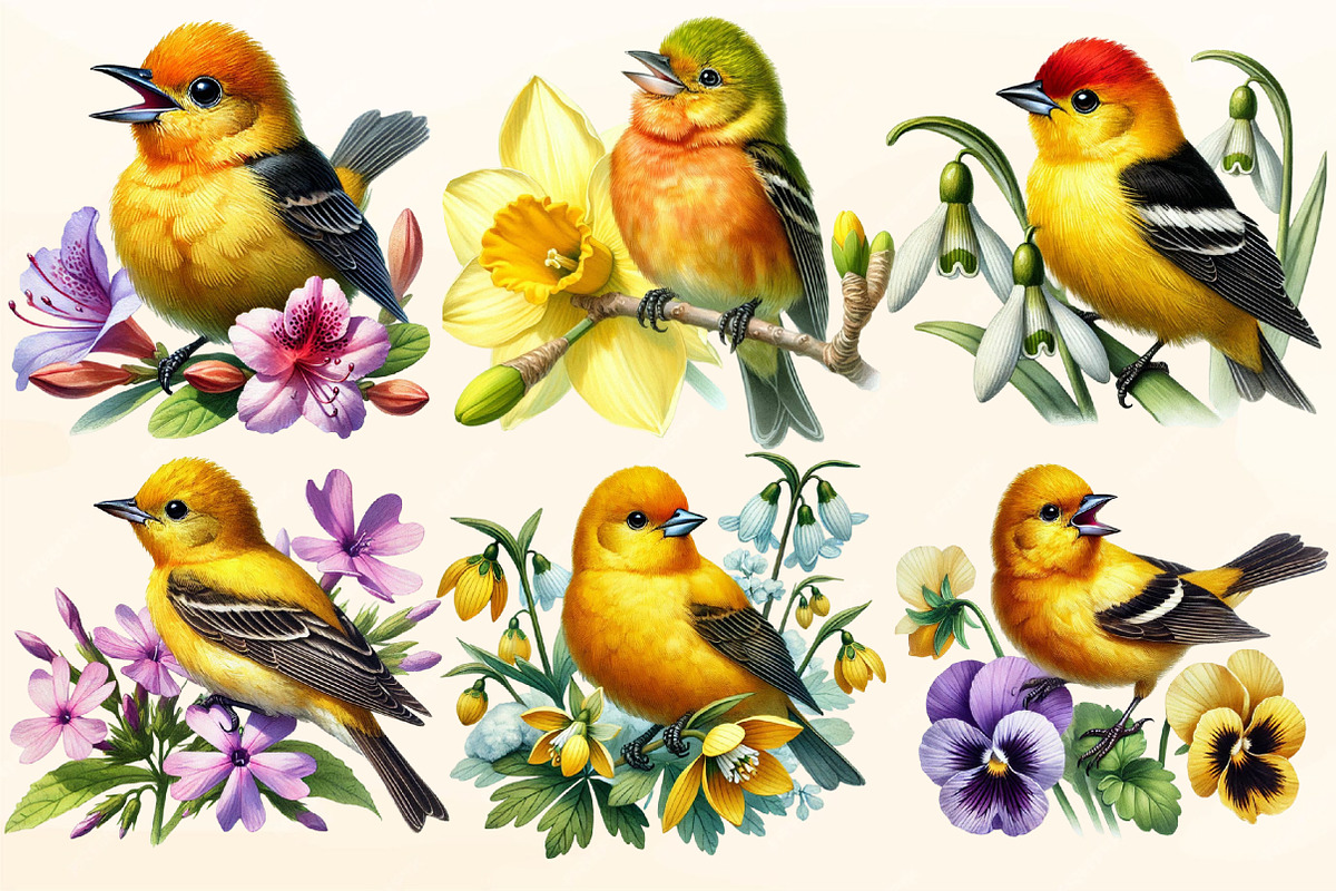 Spring American Goldfinch Clipart, a Work Illustration by OK Design (Photo 3 of 4)