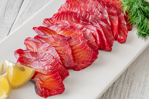 Premium Nordic Salmon Gravlax Appetizer With Herbs And Citrus Ga, a Food & Drink Photo by Alexander Prokopenko