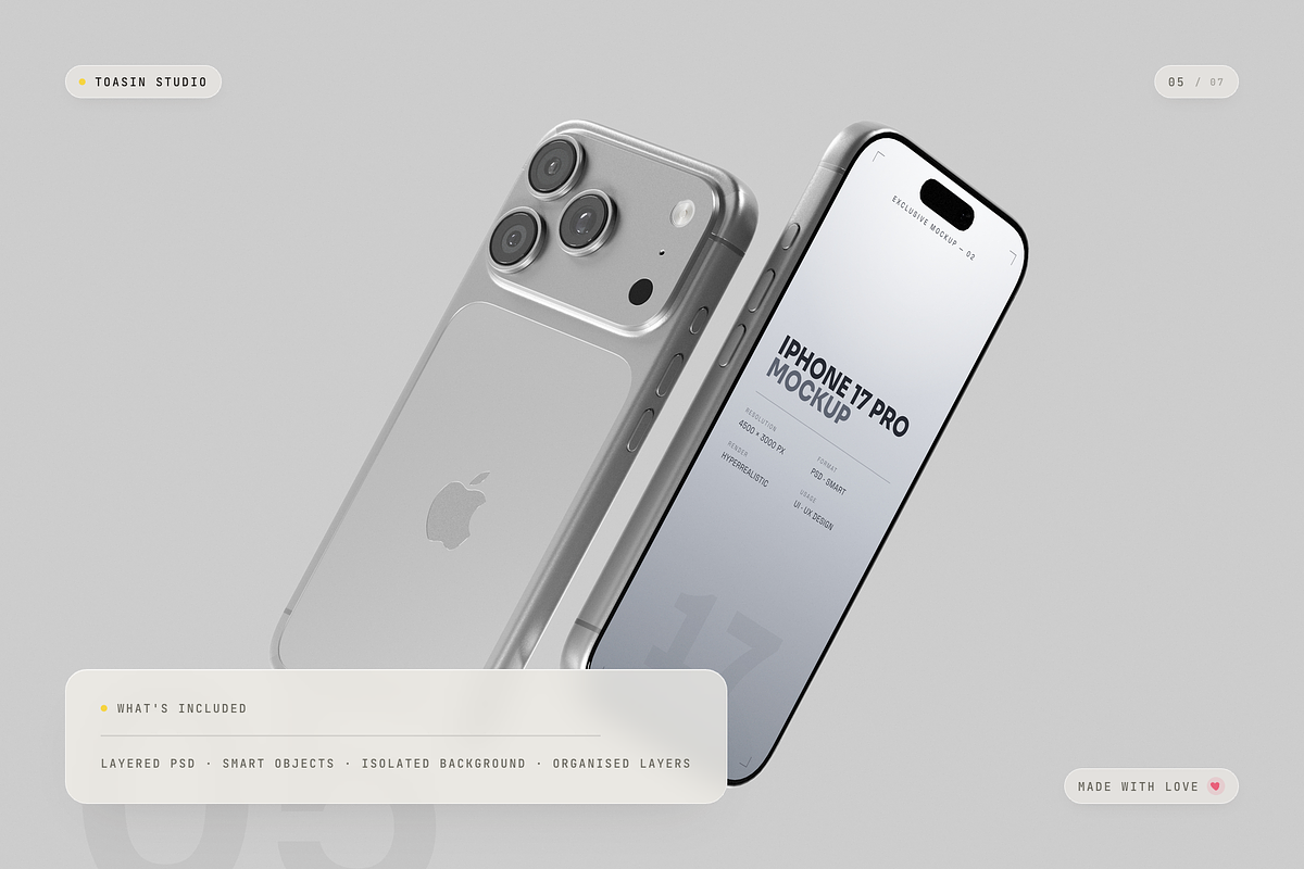 iPhone 17 Pro Mockup, an iPhone Mockup by Toasin Studio (Photo 5 of 7)