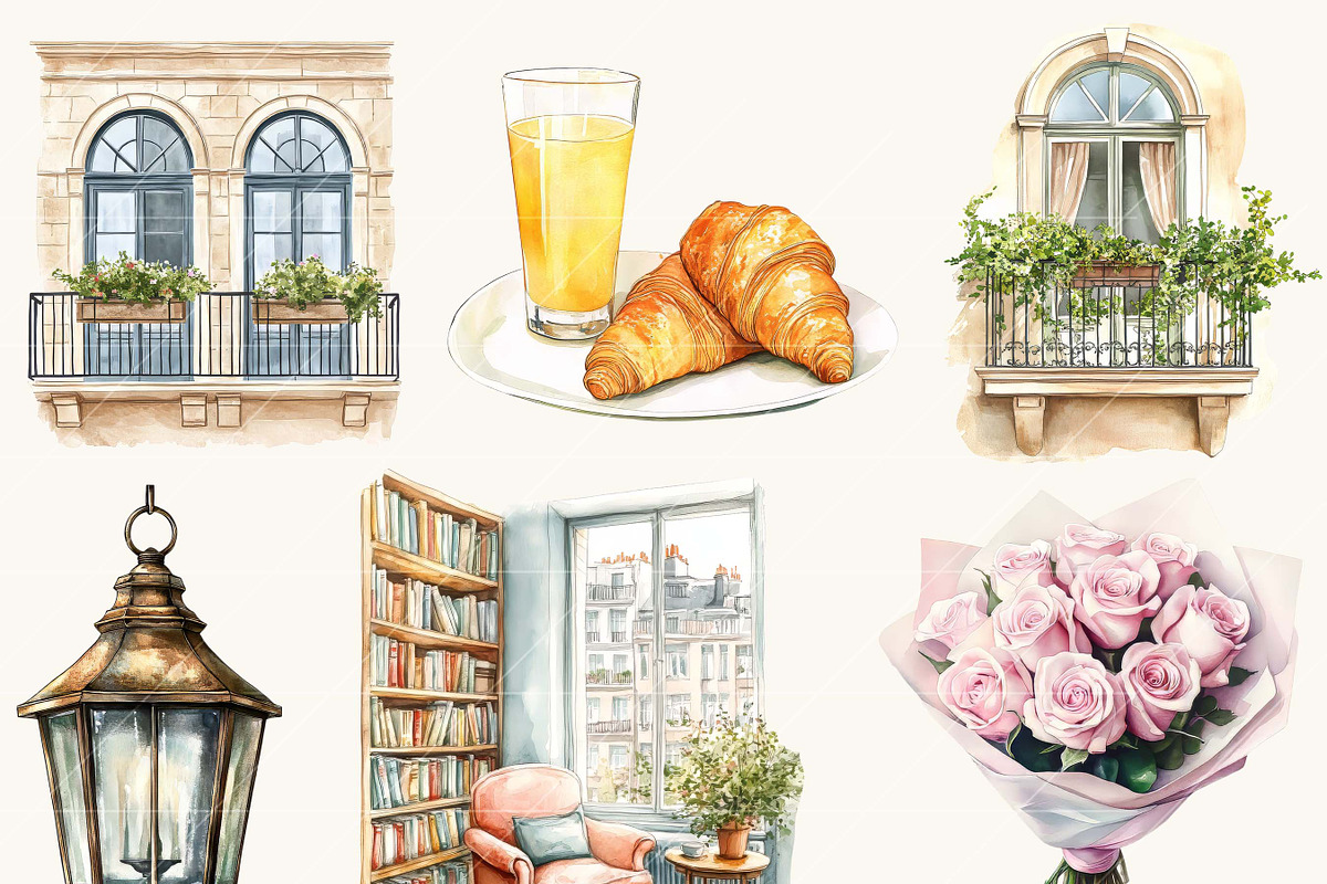 Watercolor Paris Clipart Bundle, an Object Illustration by SparkyDesignsUS (Photo 2 of 9)