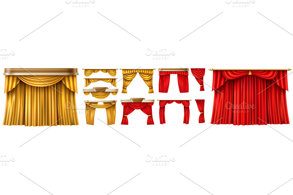 Golden and red curtains. Realistic, an Object Illustration by Vectorbuum