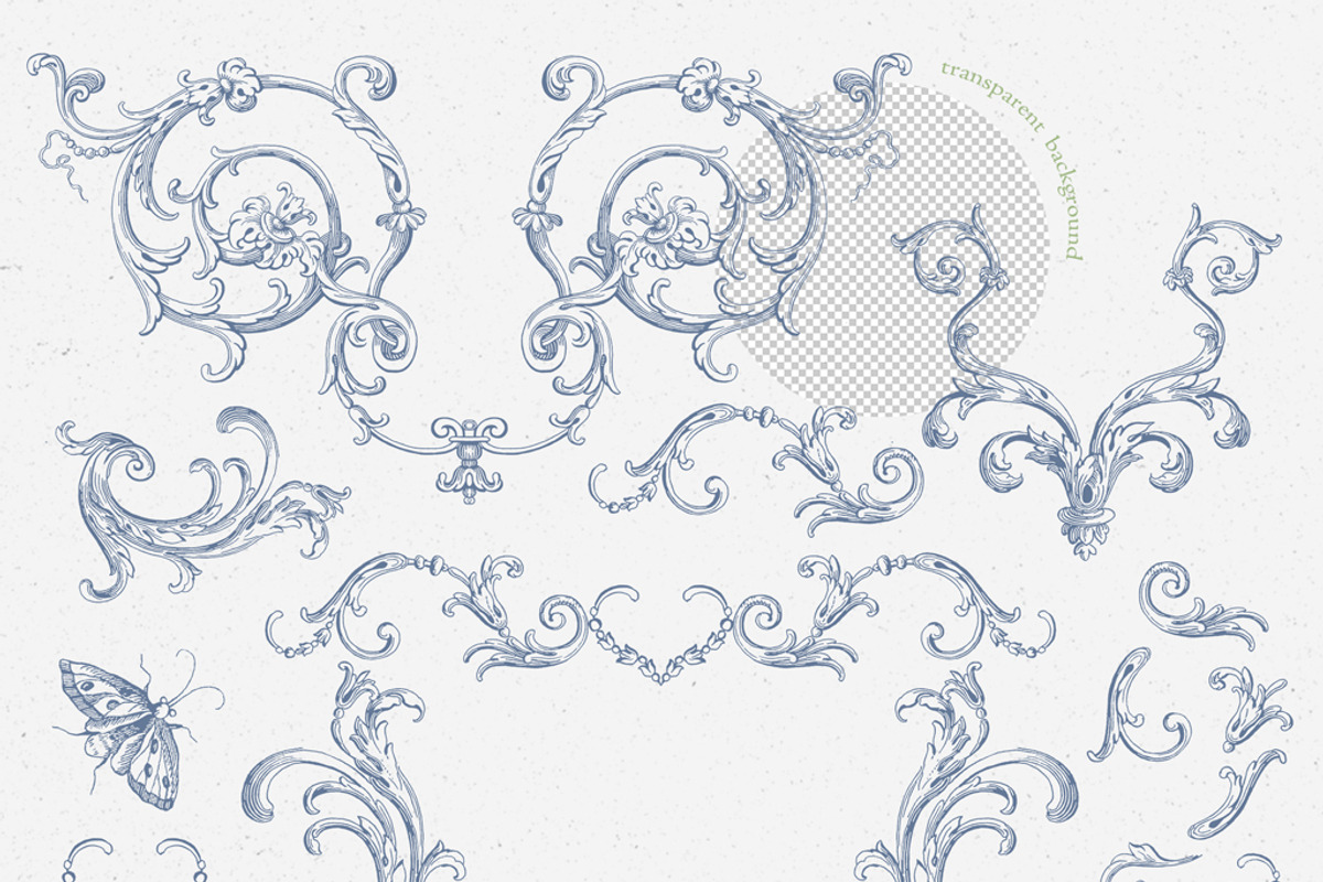 Wedding clip art blue baroque frames, a Decorative Illustration by GrafikBoutique (Photo 3 of 11)