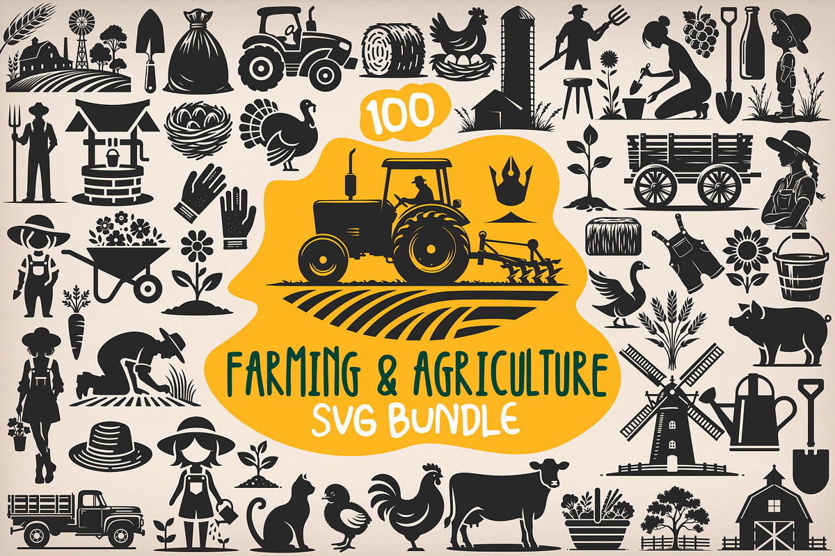 100 Farming and Agriculture SVG File, a Work Illustration by pixaroma (Photo 1 of 7)