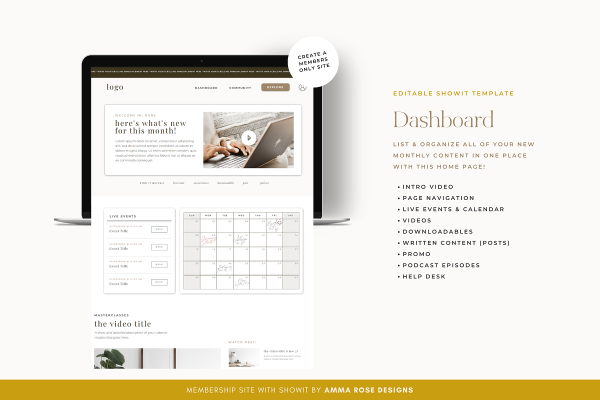 Showit Membership Website Template, a Websites & App Template by ammarosedesignsllc (Photo 6 of 9)