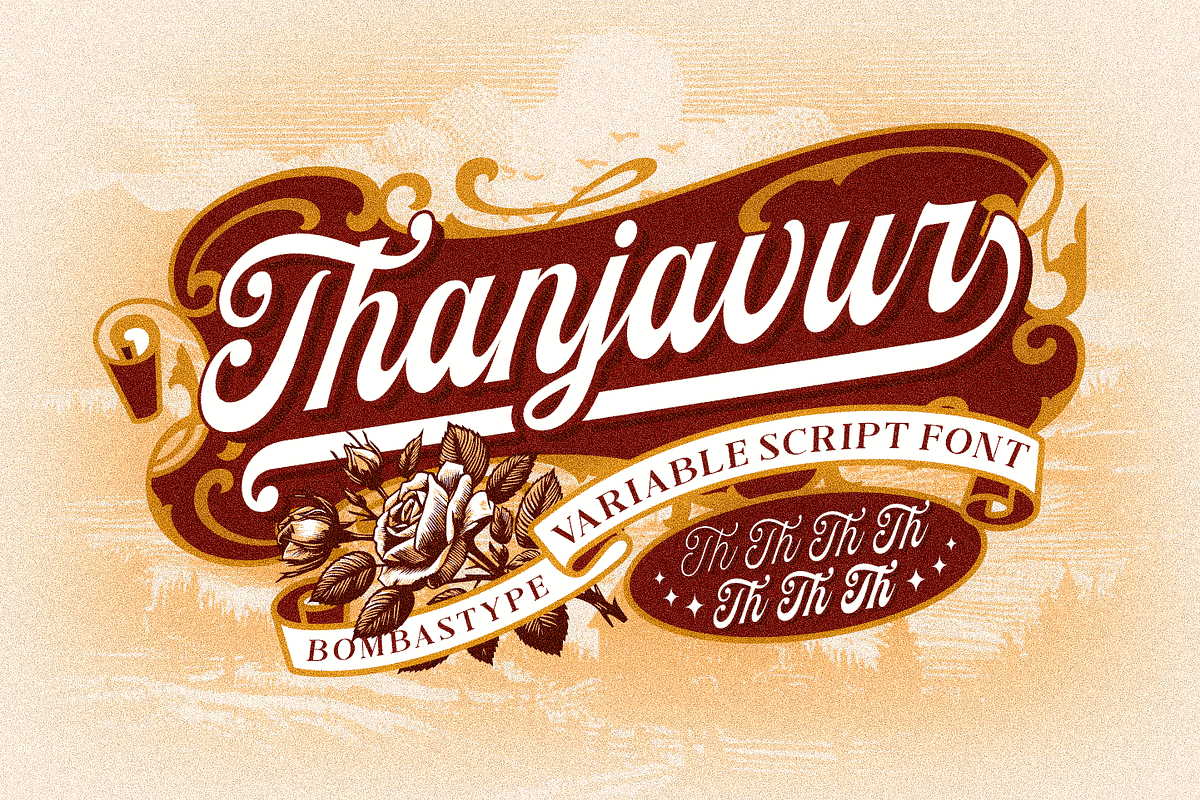 Thanjavur – Variable Display Script, a Script Font by Bombastype (Photo 1 of 11)