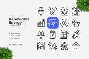 Renewable Energy Outline Icons, an Outline Icon by Upnowgraphic