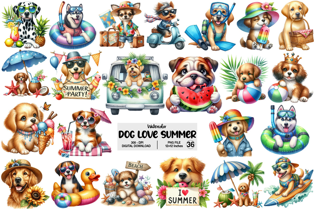 Dog Love Summer Clipart, an Illustration by Pixels.Craft (Photo 1 of 8)