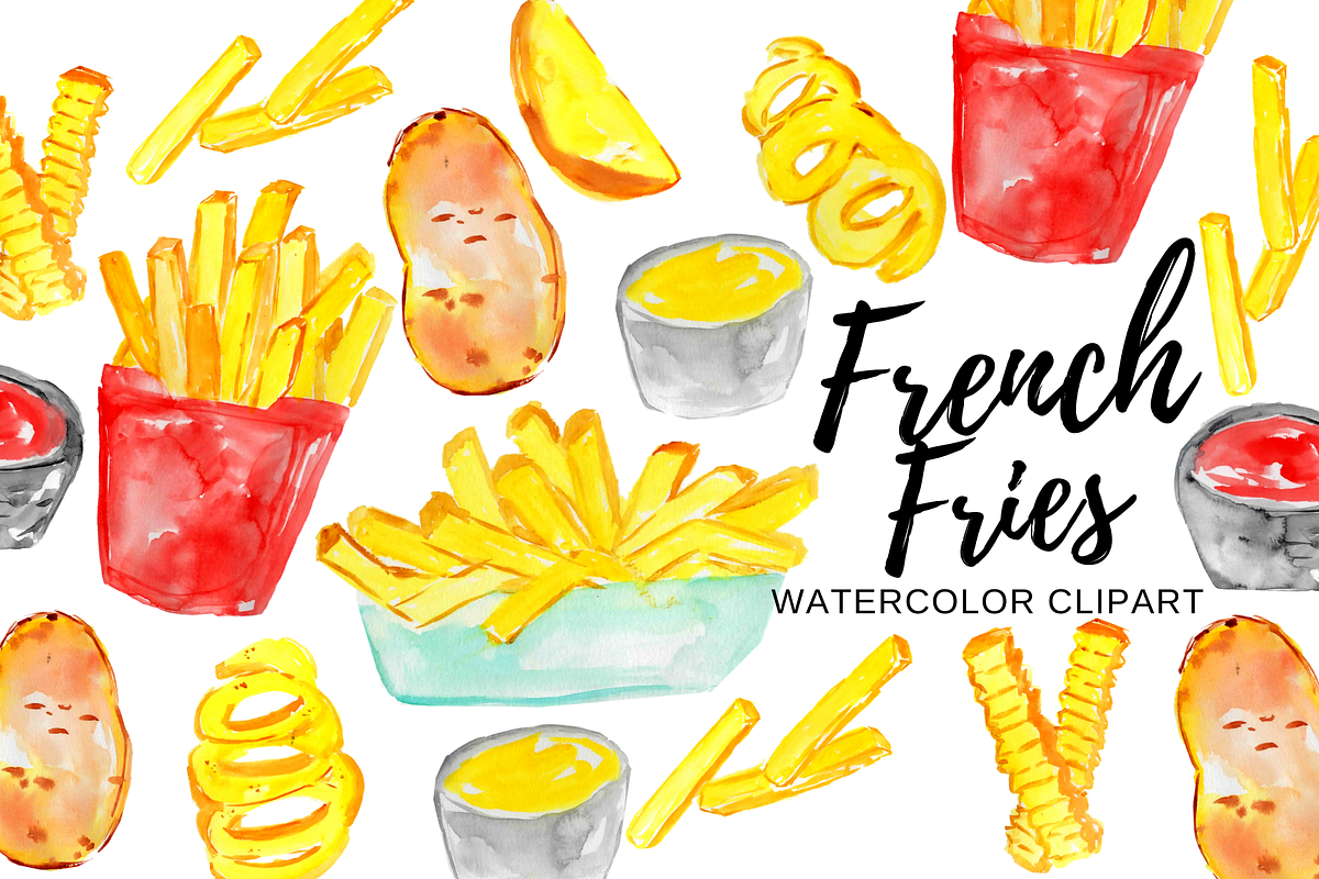 Watercolor french fries clip, a Food Illustration by Writelovely (Photo 1 of 2)