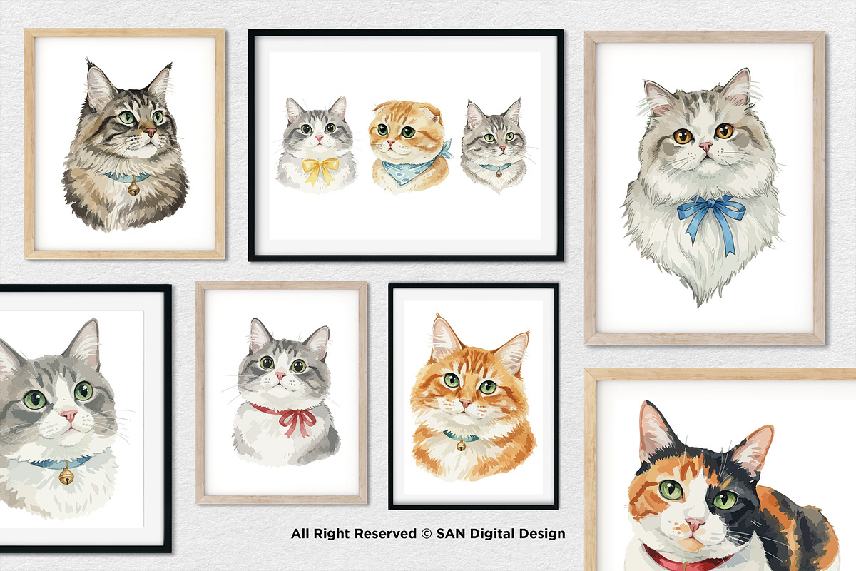 15 Bundle Watercolor Cats Face Flufy, an Animal Illustration by Morspective (Photo 4 of 8)