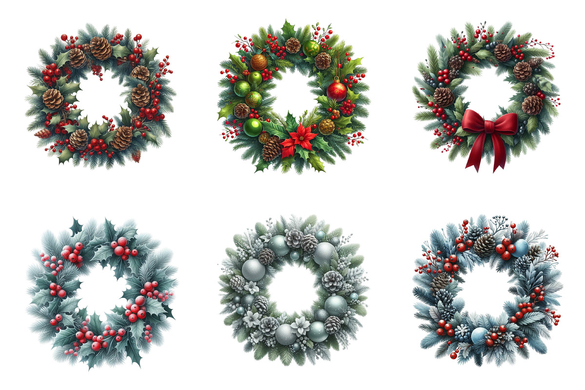 Christmas Wreath Clipart Bundle, an Illustration by SinaCreation (Photo 3 of 7)