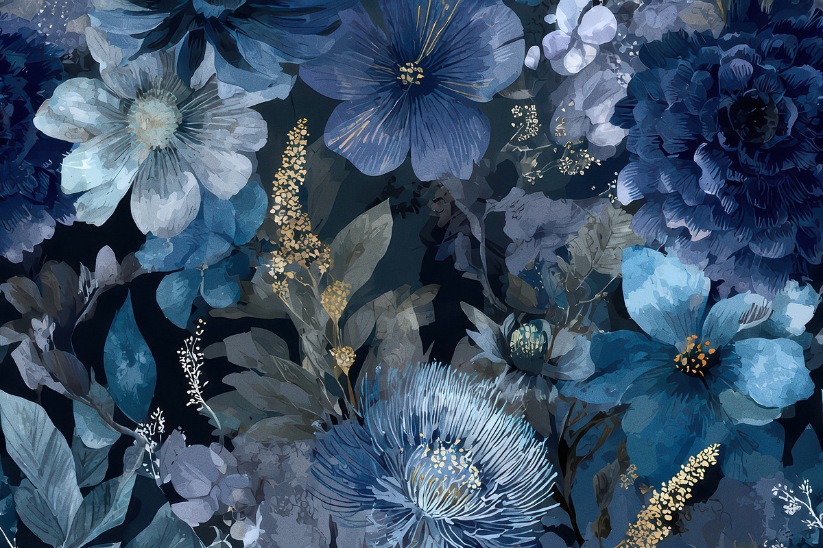 Blue Floral Seamless Pattern, a Decorative Illustration by Virgo Studio