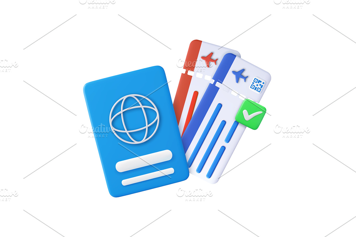 3d visa with airplane tickets, green, a Transportation Illustration by ModVector