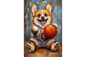 Corgi Dog Basketball Wall Art Decor, an Animal Illustration by Art Paradise Studios