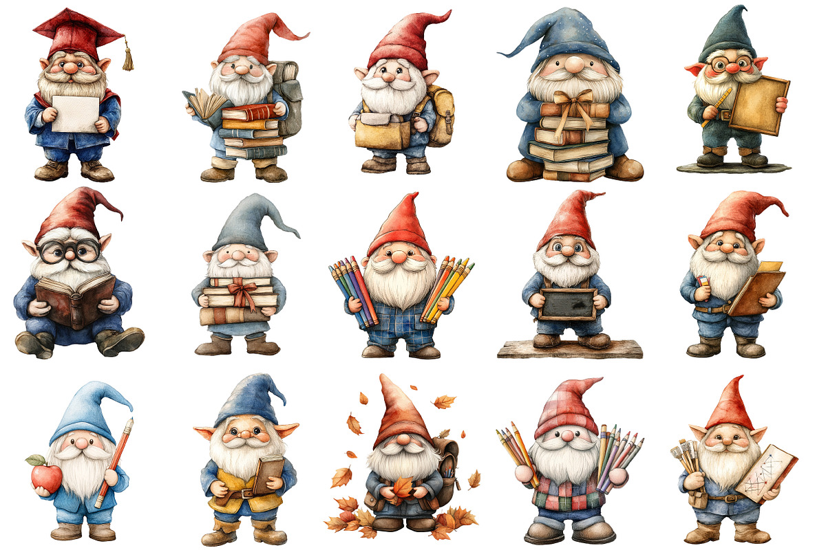 School Gnomes Clipart PNG, an Illustration by SinaCreation (Photo 2 of 5)